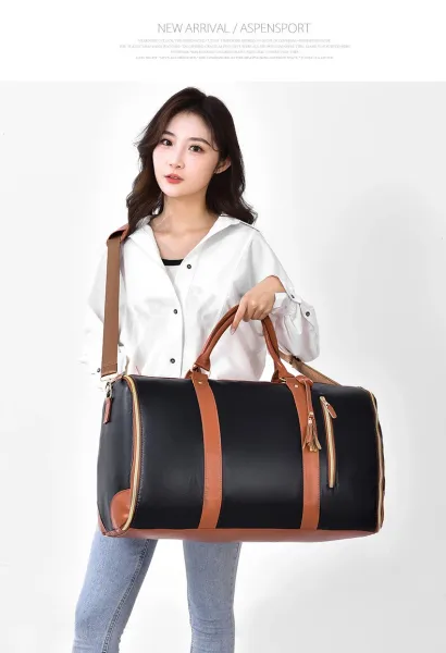 Rolling Garment Duffel Bag Black and Tan Travel Bag - 23