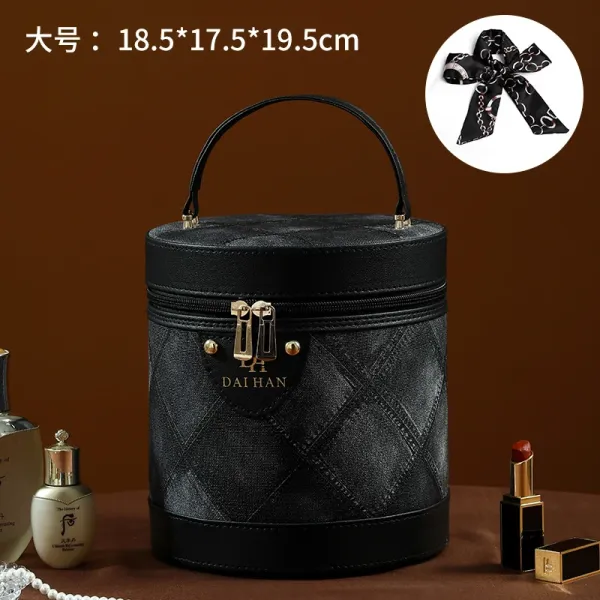 Daihan Quilted Round Cosmetic Bag Black Handbag - 1
