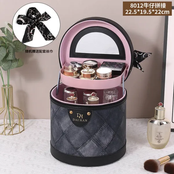 Daihan 8012 Quilted Denim Cosmetic Case Black - 1