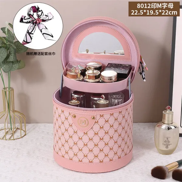 M-Printed Rotating Makeup Organizer Pink Bucket Bag - 1
