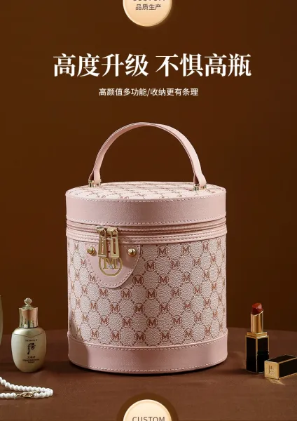M Letter Print Cosmetic Case Black Pink Bucket Bag - 8