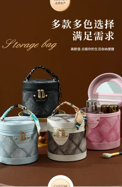 M Letter Print Cosmetic Case Black Pink Bucket Bag - 14