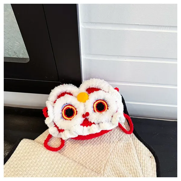 Lion Dance Motif Crossbody Bag Red and White - 16