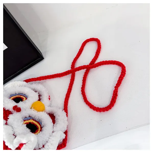 Lion Dance Motif Crossbody Bag Red and White - 19