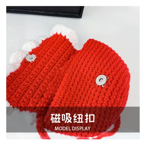 Lion Dance Motif Crossbody Bag Red and White - 7