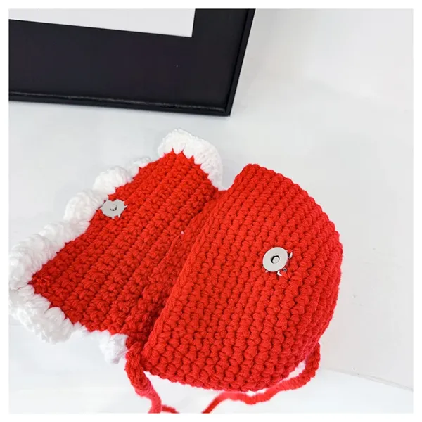Lion Dance Motif Crossbody Bag Red and White - 21