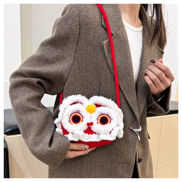 Lion Dance Motif Crossbody Bag Red and White - 14