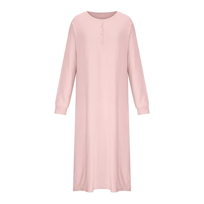 Design Long-Sleeve Henley Nightgown Pink Sleepwear