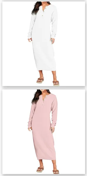 Olive Green Henley Nightgown Sleepwear - 11