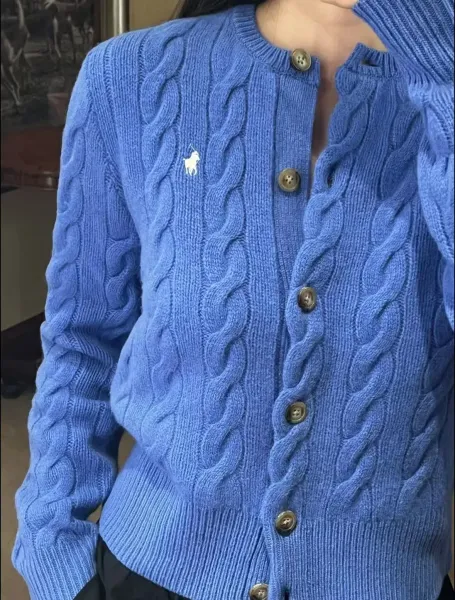 Polo Ralph Lauren Cable Knit Cardigan Gray Sweater - 5
