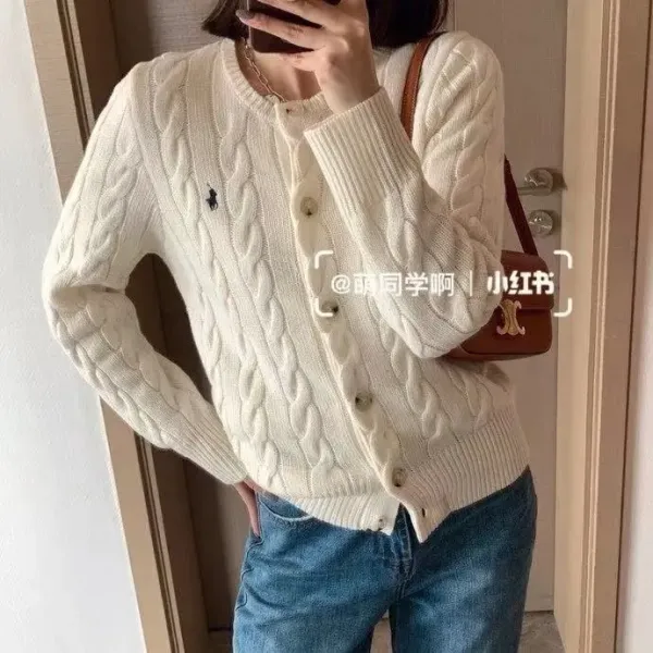 Polo Ralph Lauren Cable Knit Cardigan Gray Sweater - 4