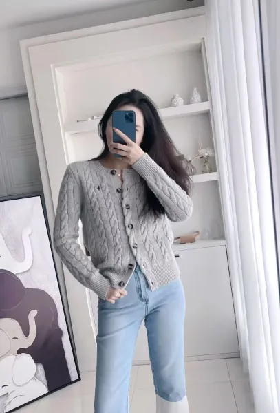 Polo Ralph Lauren Cable Knit Cardigan Gray Sweater - 9