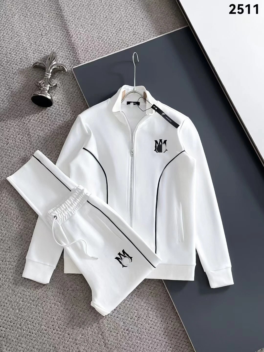 Lacoste Tracksuits Diamond-pattern zip track jacket and jogger set — 2511 white