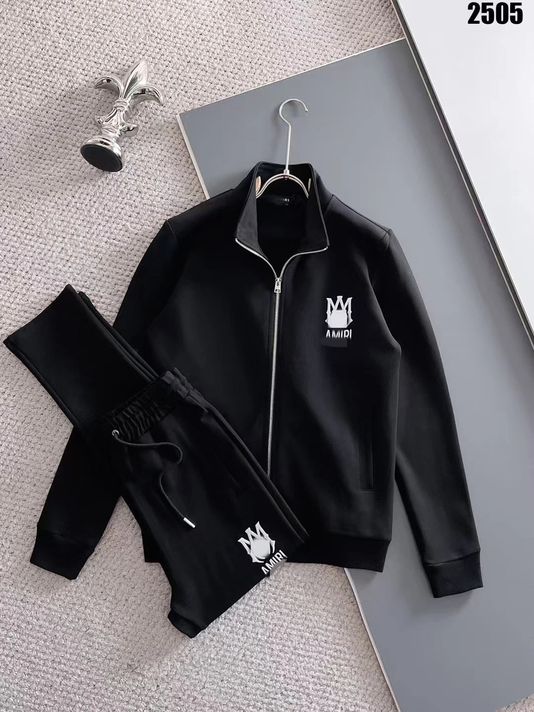 Lacoste Tracksuits Diamond-pattern zip track jacket and jogger set — 2505 black