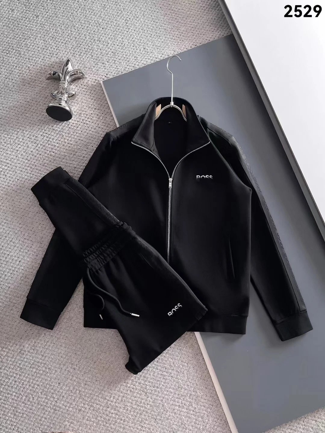 Lacoste Tracksuits Diamond-pattern zip track jacket and jogger set — 2529 black
