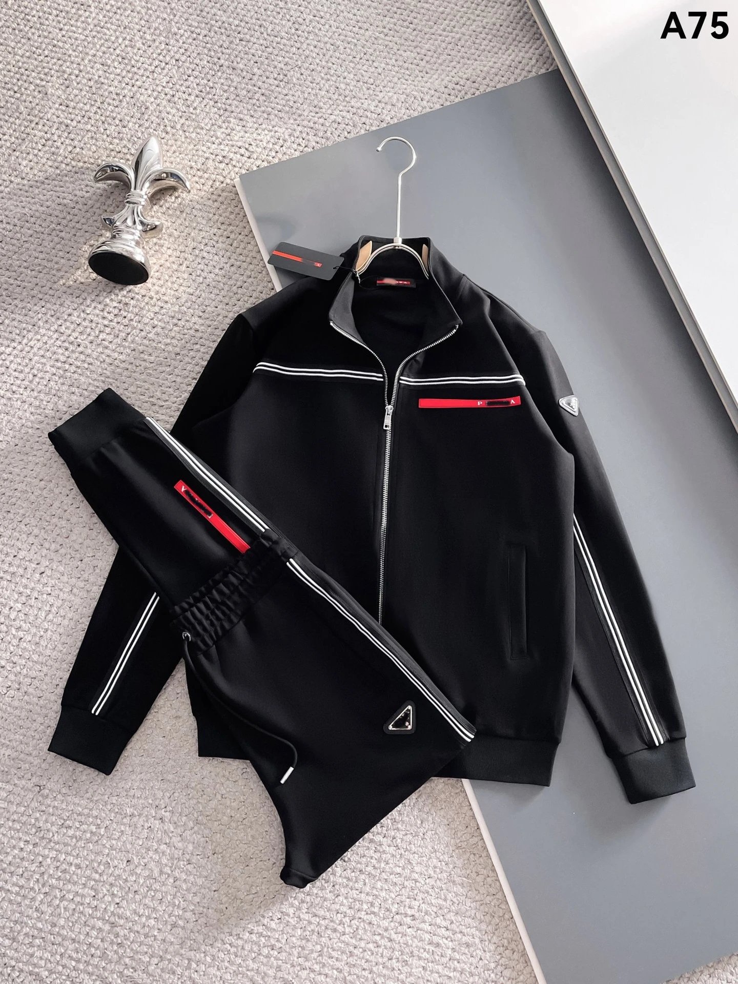 Lacoste Tracksuits Diamond-pattern zip track jacket and jogger set — A75 black