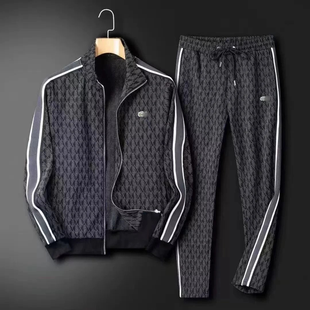 Lacoste Tracksuits Diamond-pattern zip track jacket and jogger set — R1 black