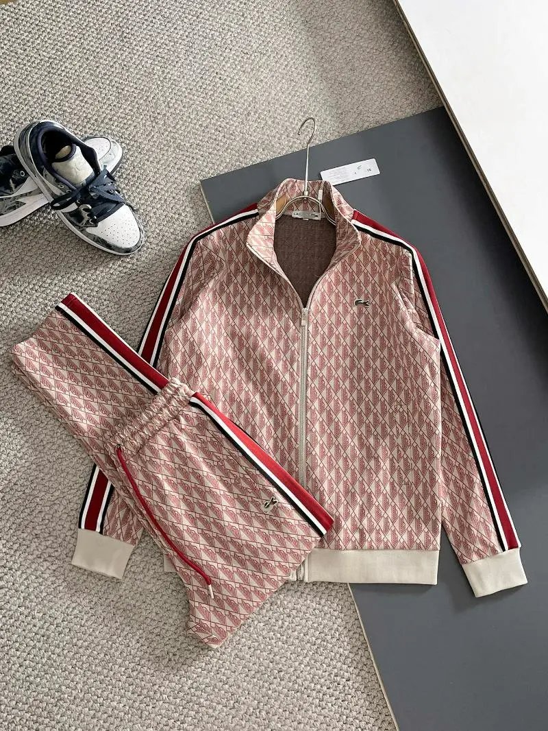 Lacoste Tracksuits Diamond-pattern zip track jacket and jogger set — R1 pink