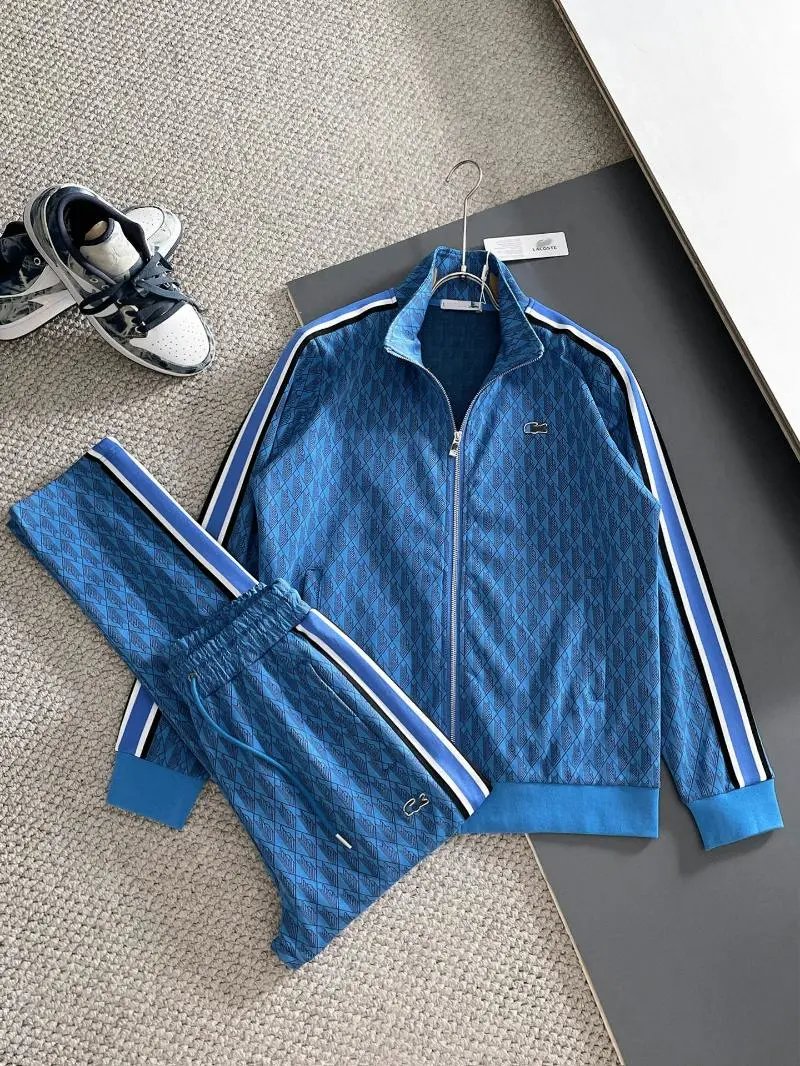 Lacoste Tracksuits Diamond-pattern zip track jacket and jogger set — R1 Peacock Blue