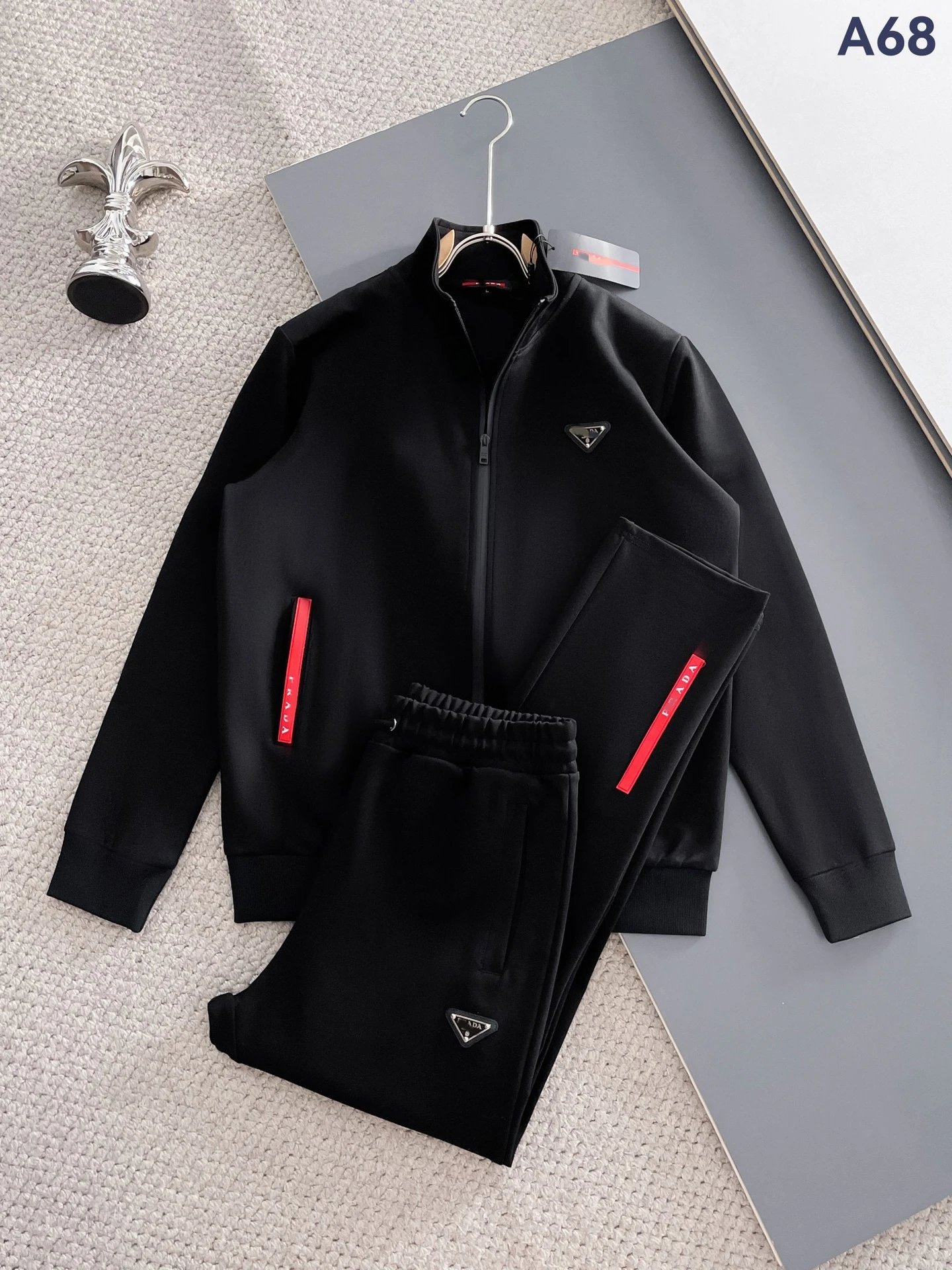 Lacoste Tracksuits Diamond-pattern zip track jacket and jogger set — A68 black