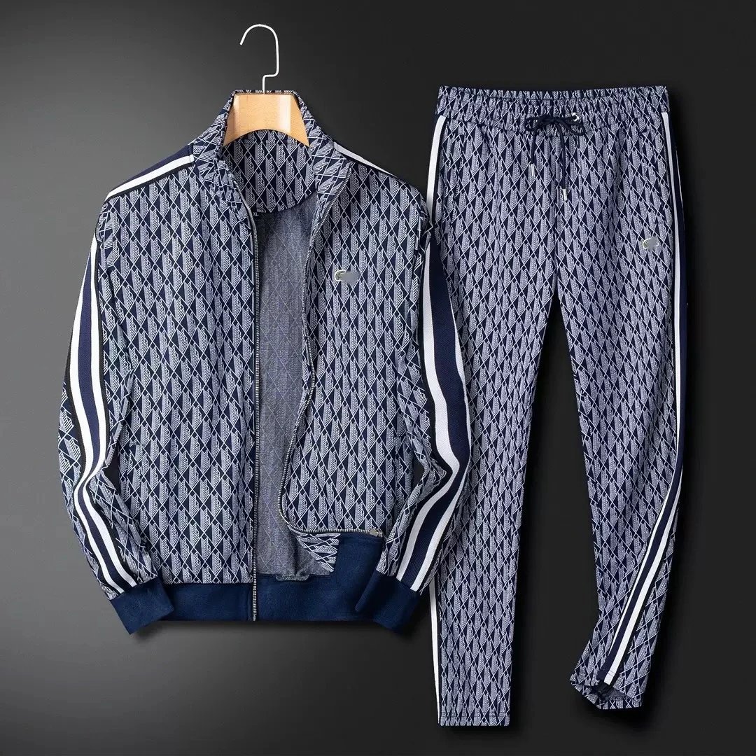 Lacoste Tracksuits Diamond-pattern zip track jacket and jogger set — R1 Sapphire Blue