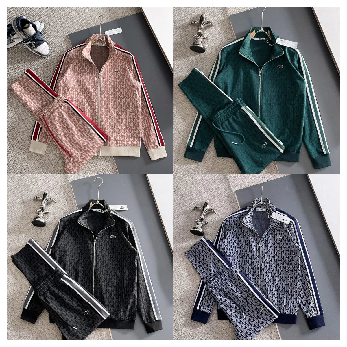 Lacoste Tracksuits Diamond-pattern zip track jacket and jogger set image 2