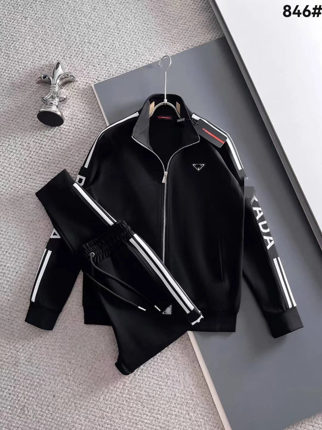 Lacoste Tracksuits Diamond-pattern zip track jacket and jogger set — 846 black