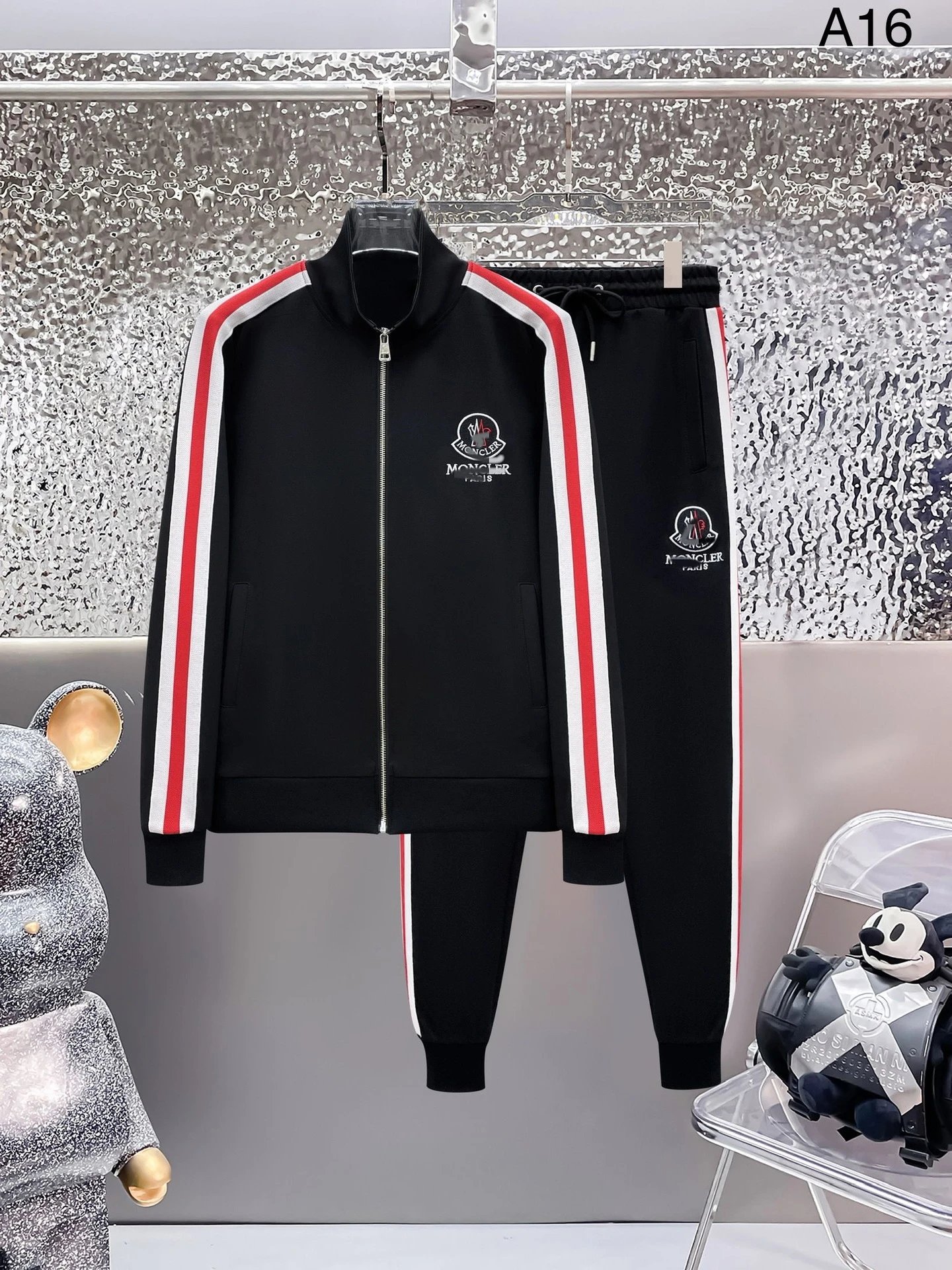 Lacoste Tracksuits Diamond-pattern zip track jacket and jogger set — A16 black