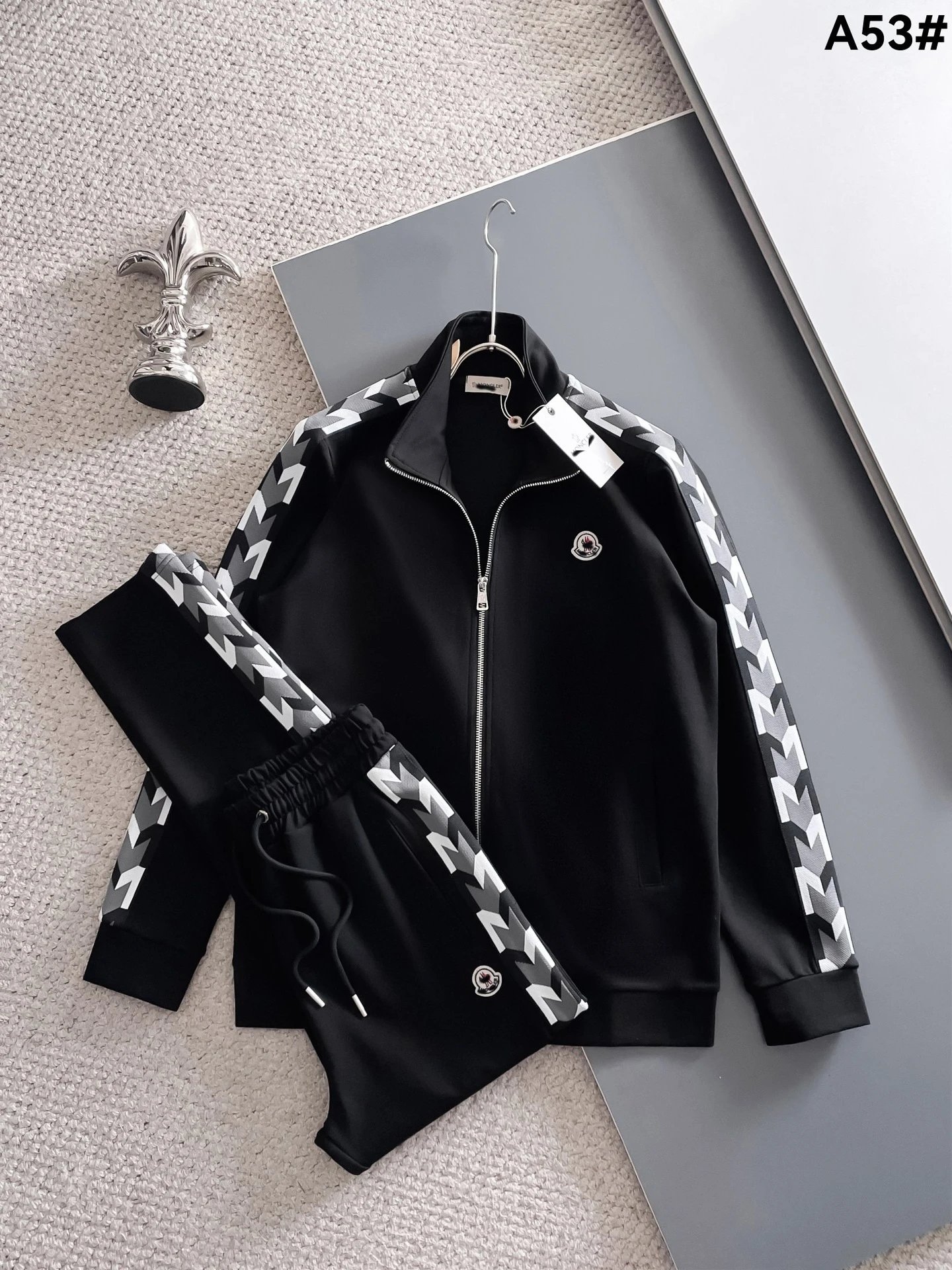 Lacoste Tracksuits Diamond-pattern zip track jacket and jogger set — A53 black