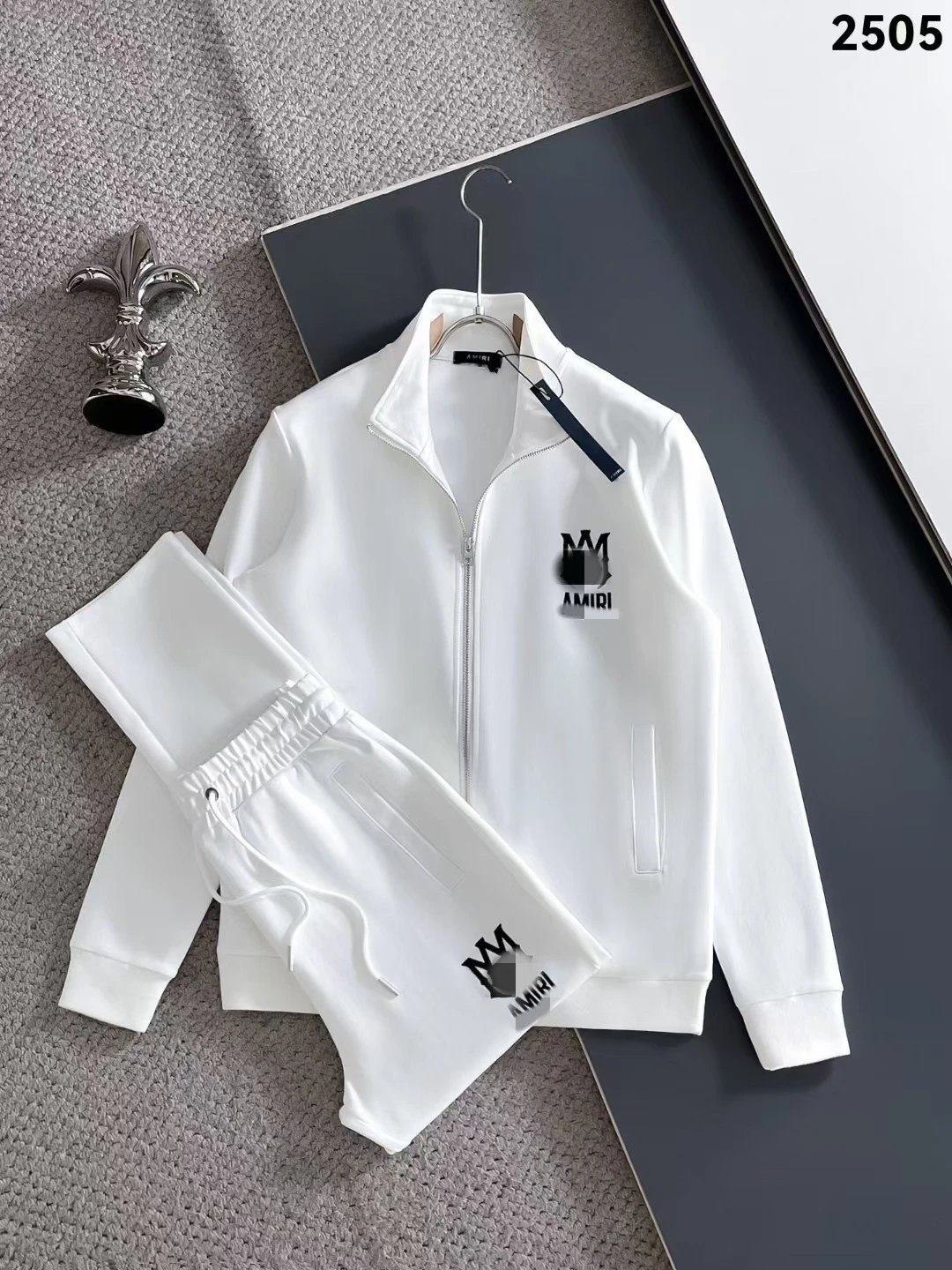 Lacoste Tracksuits Diamond-pattern zip track jacket and jogger set — 2505 white