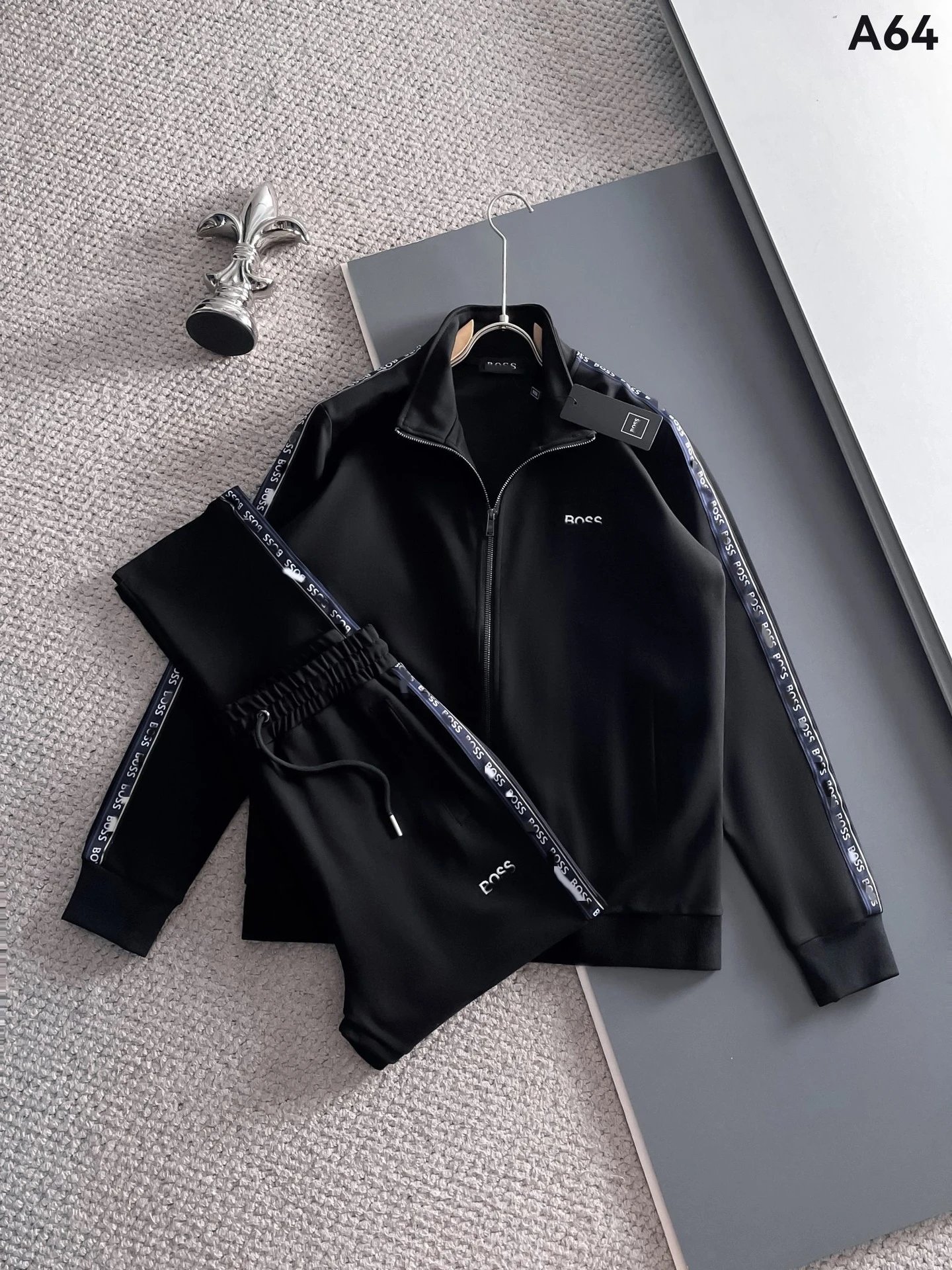 Lacoste Tracksuits Diamond-pattern zip track jacket and jogger set — A64 black