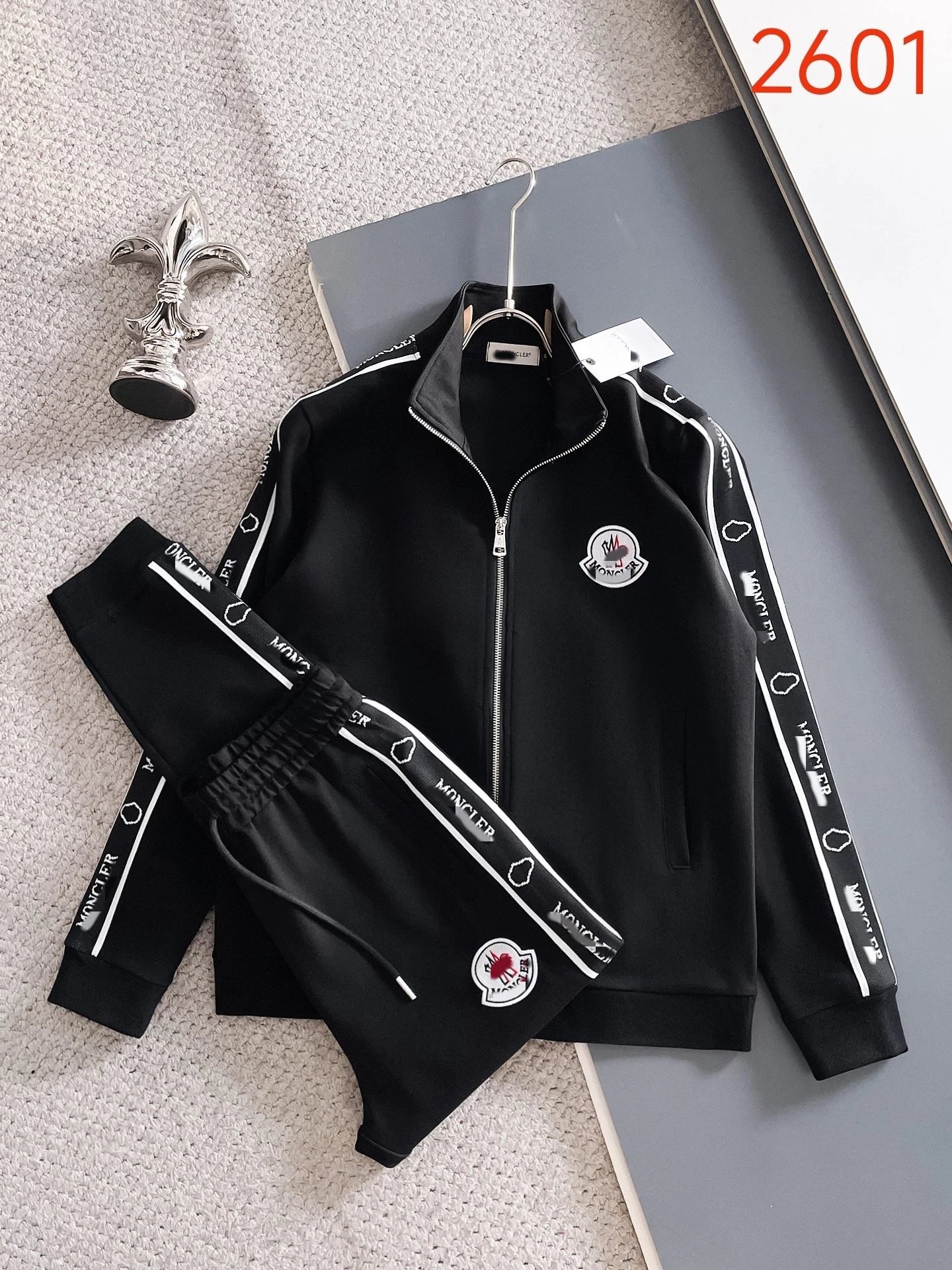 Lacoste Tracksuits Diamond-pattern zip track jacket and jogger set — 2601 black