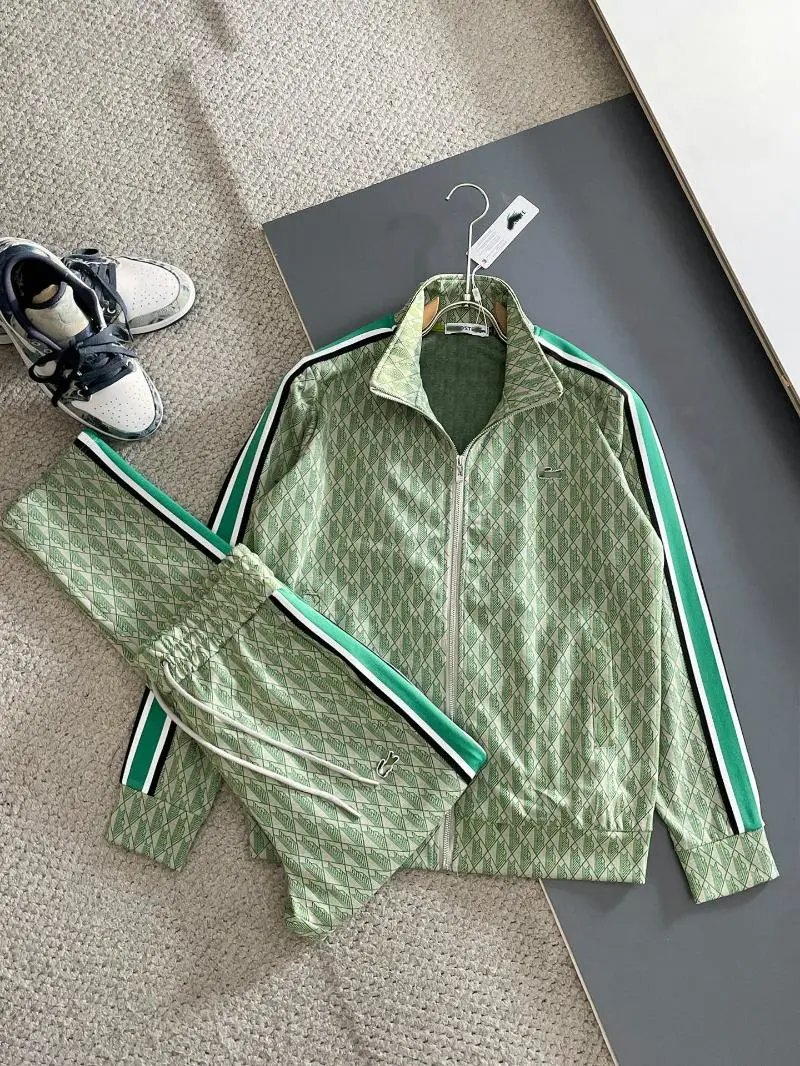 Lacoste Tracksuits Diamond-pattern zip track jacket and jogger set — R1 light green