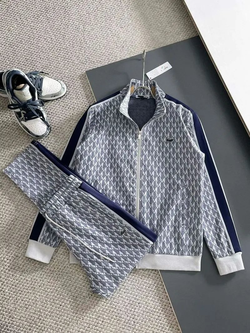 Lacoste Tracksuits Diamond-pattern zip track jacket and jogger set — R1 gray-blue