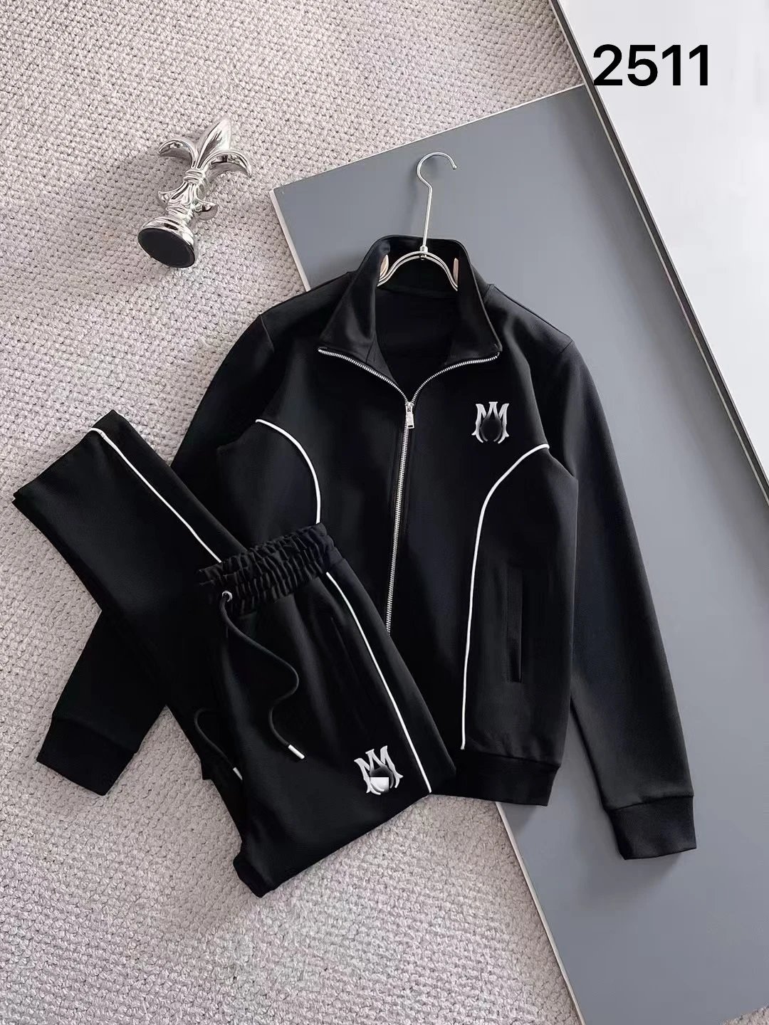 Lacoste Tracksuits Diamond-pattern zip track jacket and jogger set — 2511 black