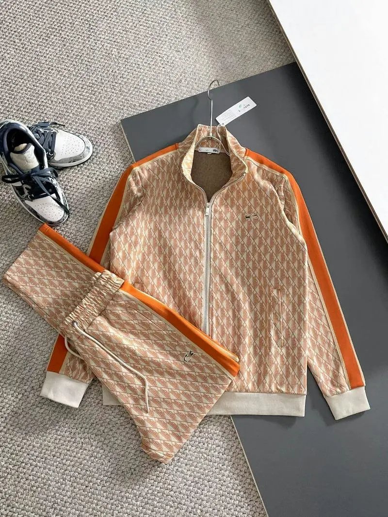 Lacoste Tracksuits Diamond-pattern zip track jacket and jogger set — R1 orange