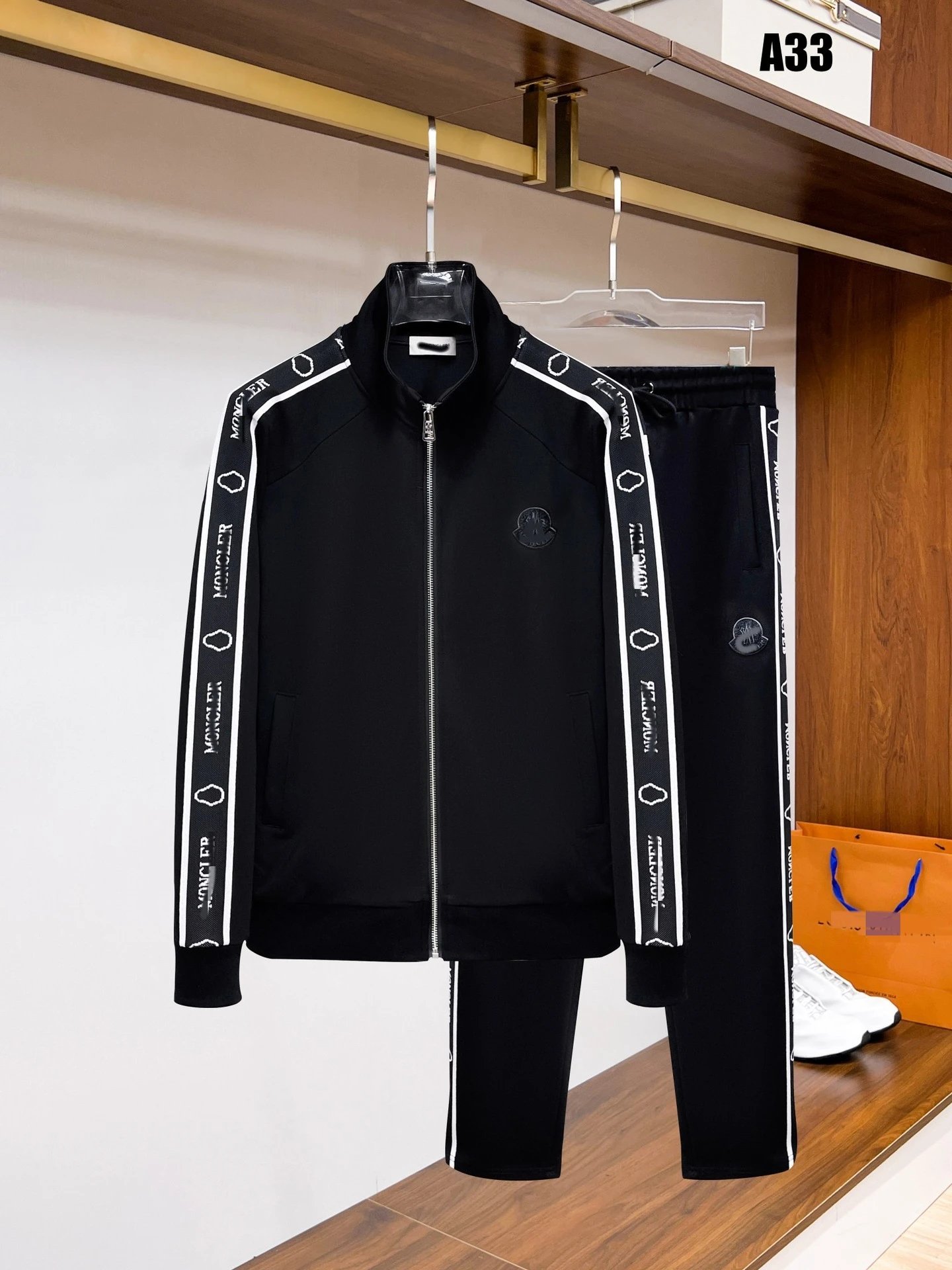 Lacoste Tracksuits Diamond-pattern zip track jacket and jogger set — A33 black