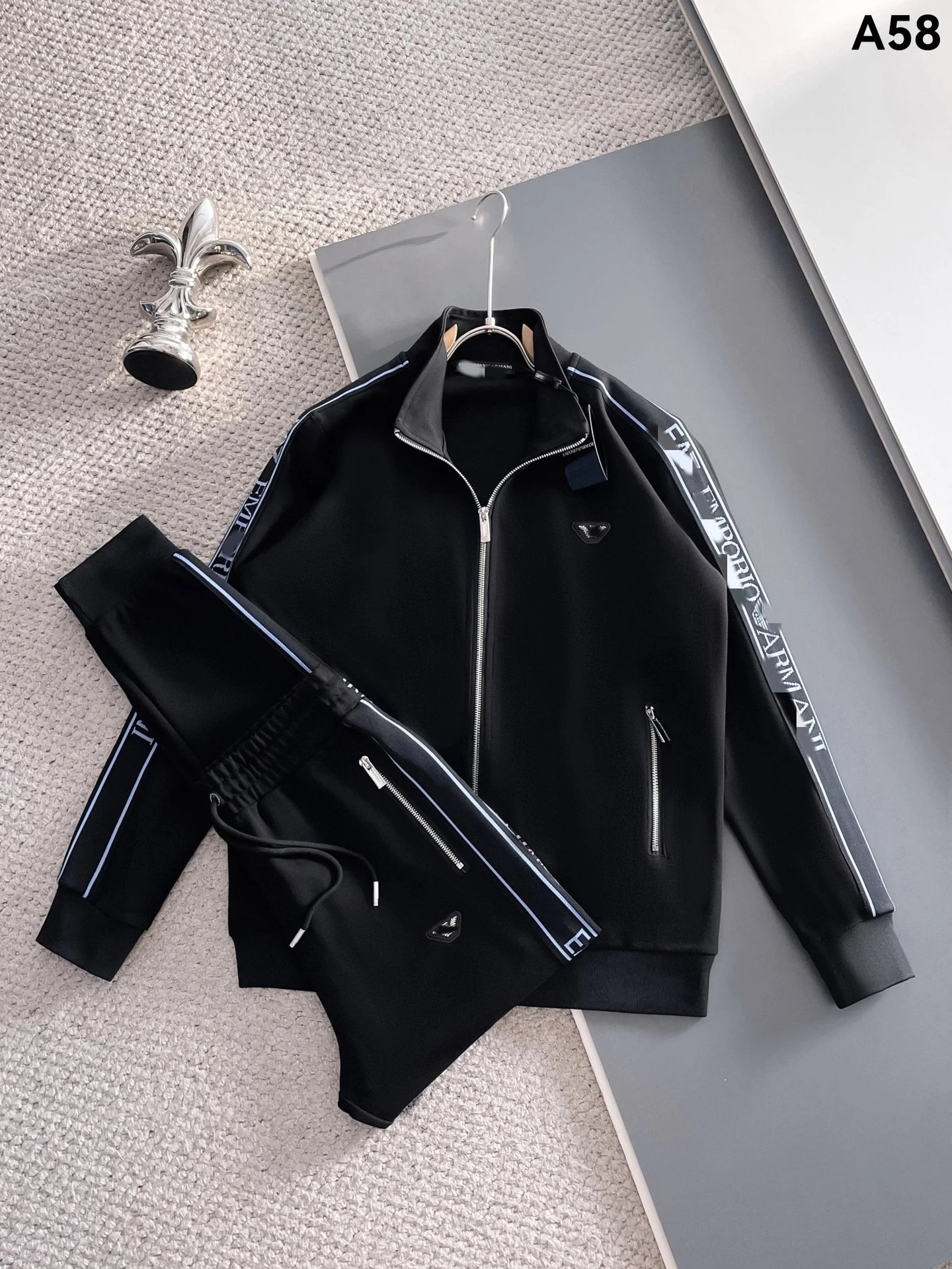 Lacoste Tracksuits Diamond-pattern zip track jacket and jogger set — A58 black