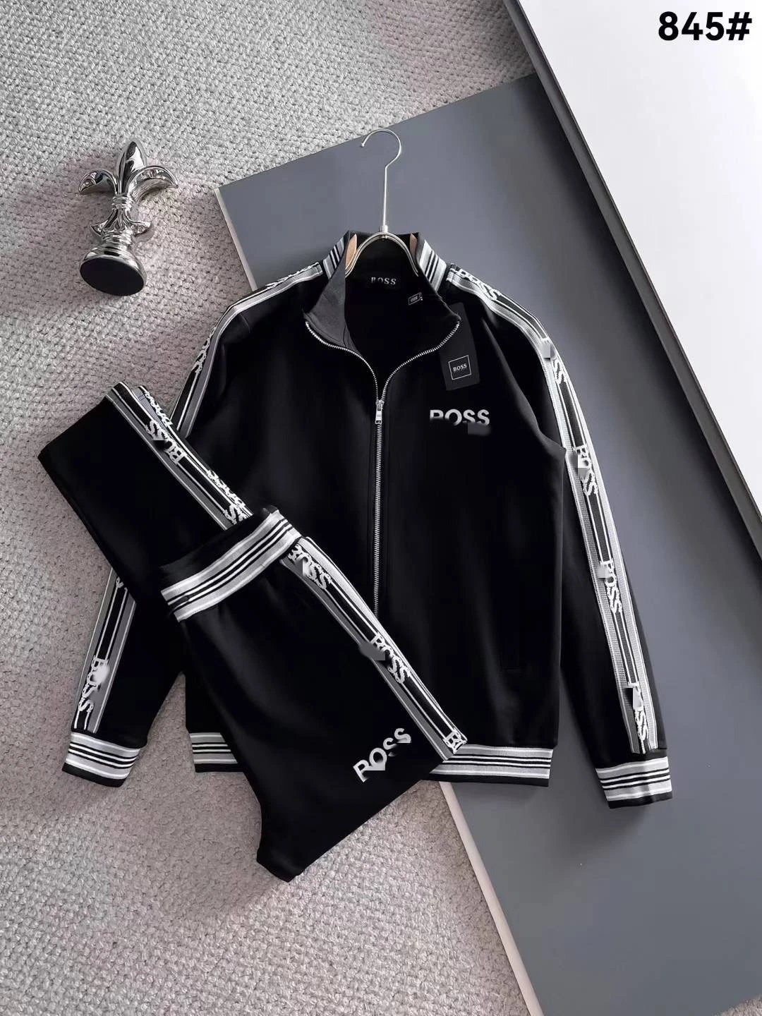 Lacoste Tracksuits Diamond-pattern zip track jacket and jogger set — 845 black