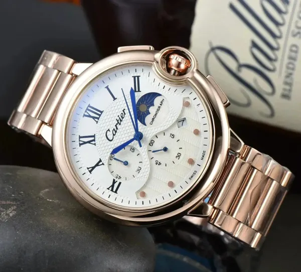 Cartier Ballon Bleu Chronograph Rose Gold White Dial Mechanical Watch - 1