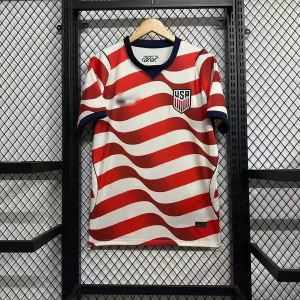Design USA National Team Wavy Stripes Jersey Red White Navy Jersey - 1