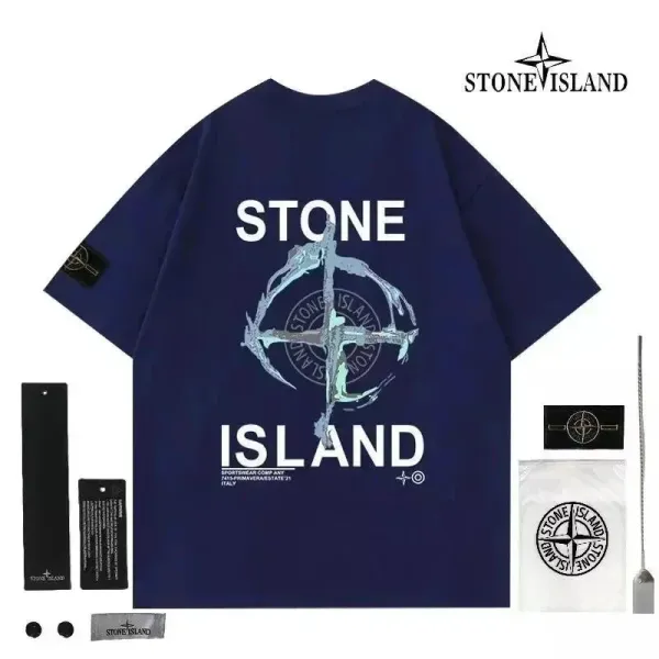 Stone Island Graphic Print Navy T-Shirt - 1