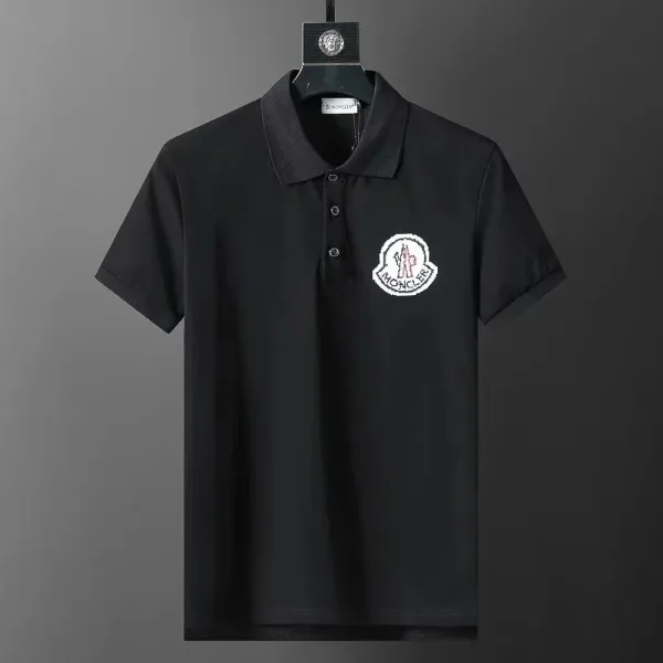 Moncler Logo Embroidered Black Polo - 1
