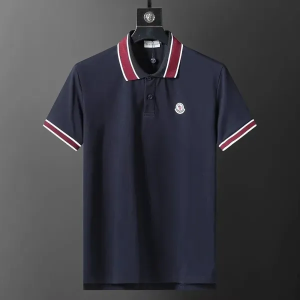 Moncler Polo Navy with Burgundy and White Trim - 1