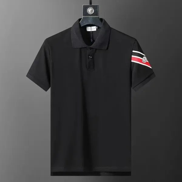 Moncler Genius Polo Black with Striped Sleeve Logo - 1