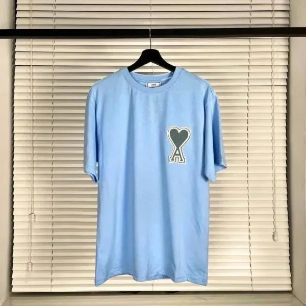 Ami Paris Heart Logo Light Blue T-Shirt - 1
