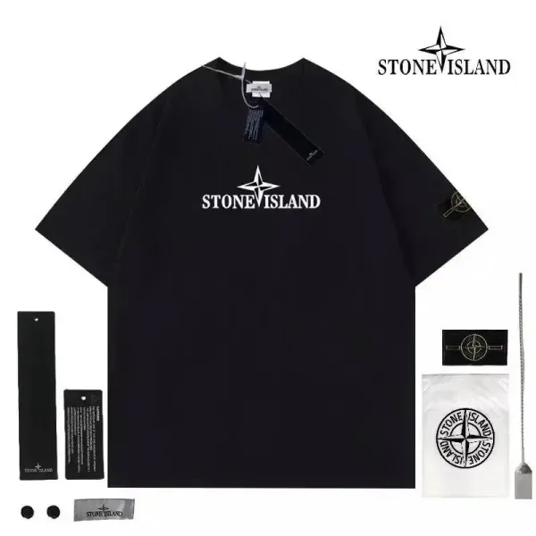 Stone Island Logo Print Oversized Black T-Shirt - 1
