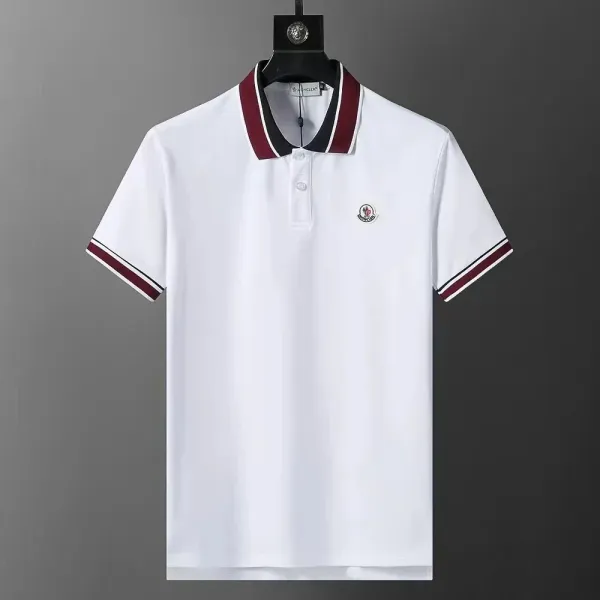 Moncler Classic Polo White with Burgundy Trim Polo - 1