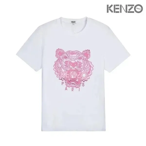 Kenzo Tiger Embroidered Pink White T-Shirt - 1