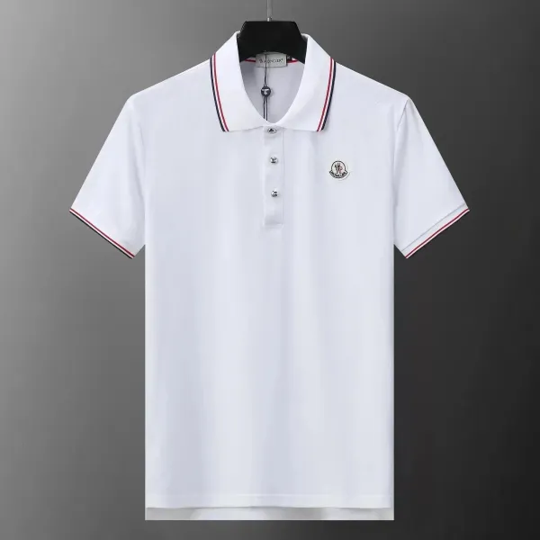Moncler Classic White Polo with Red-Blue Trim - 1